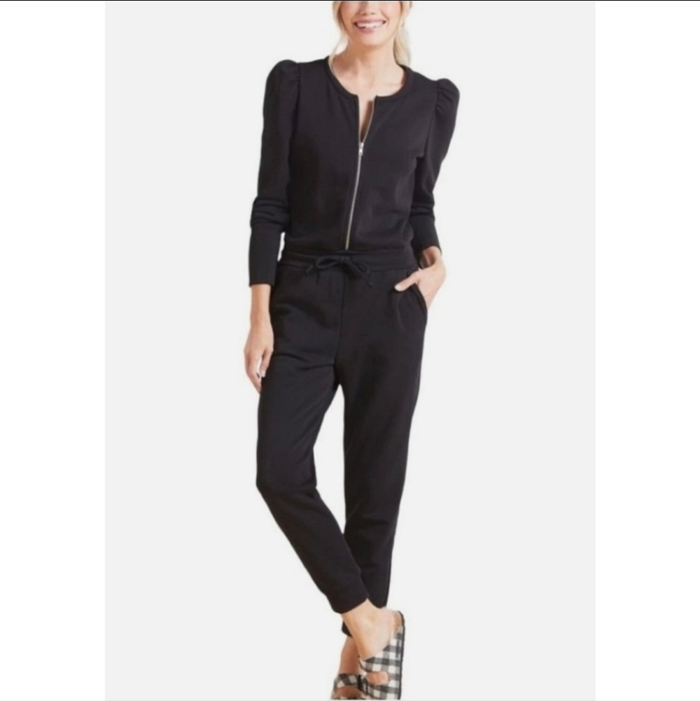 Chaser CHA SOR Black Zip Front Lounge Jumpsuit Jogger Size S